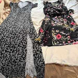 Lot of 2 Black Floral Dresses ASOS & H&M 4/Small